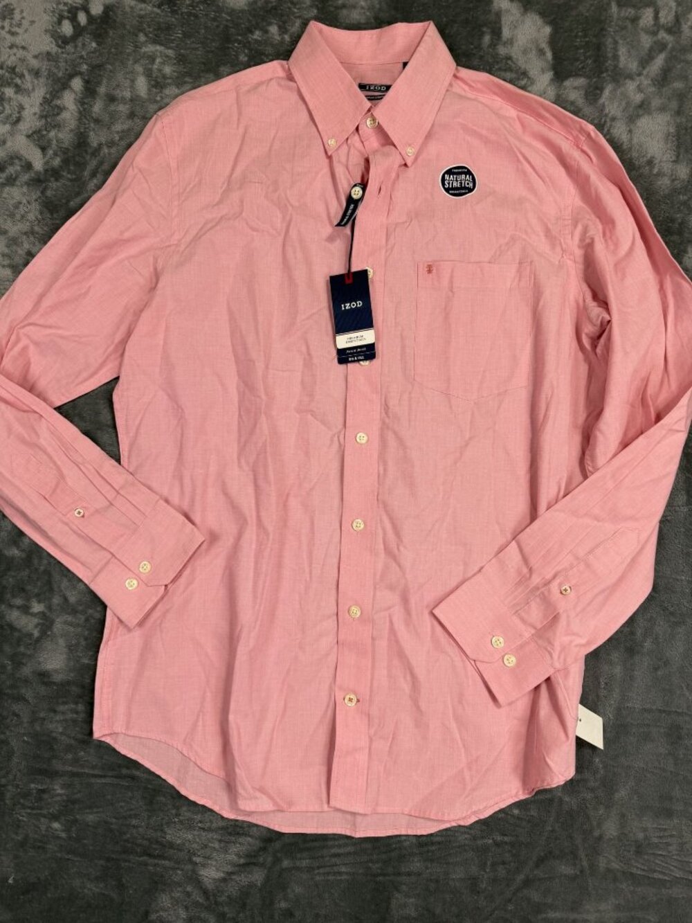 Izod Premium Essentials Mens Natural Stretch Pink Button-Down Shirt LT